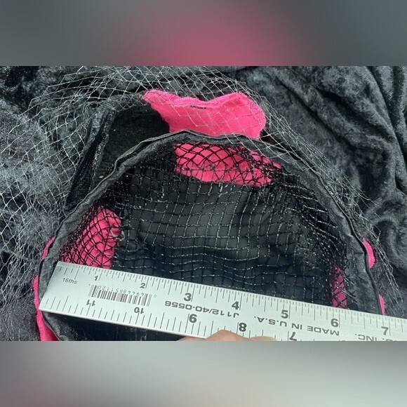 Ladies Fuchsia / Hot Pink Black Hat with Netting Made in USA Vintage Glam Rare main image 6